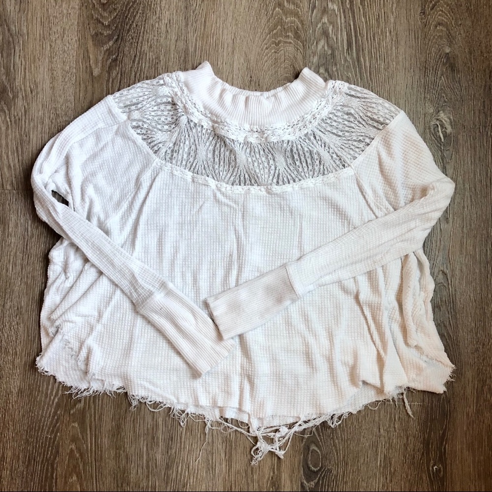 White Free People top with lace neckline. XS.
